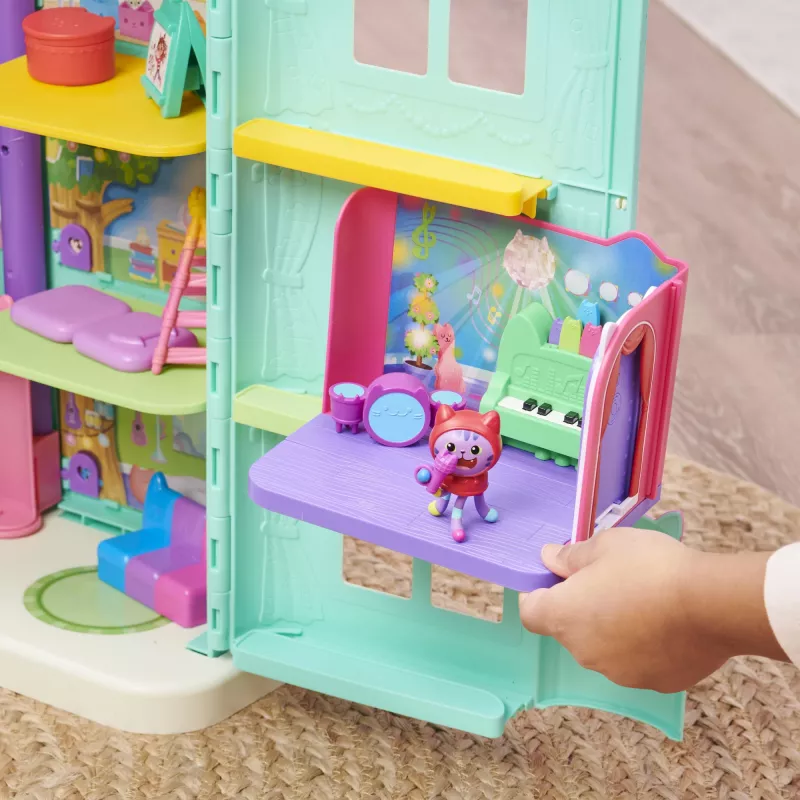 Gabby's Dollhouse Groovy Music Room ar DJ Catnip figūriņu, 2 aksesuāriem, 2 mēbelēm un 2 piegādēm