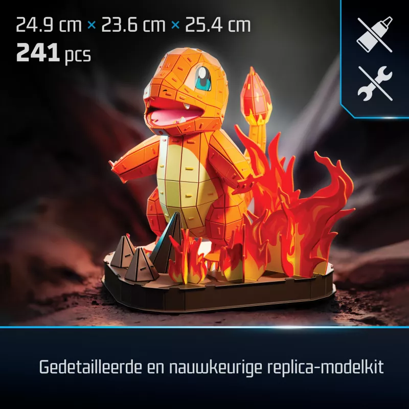 4D Build Pokémon Charmander 3D modeļa komplekts, Kanto pirmo partneru kolekcija, 241 gab., galda dekors, 12+