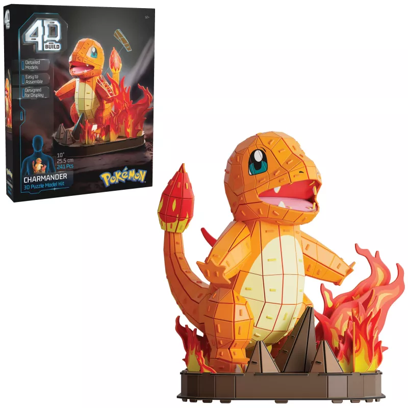 4D Build Pokémon Charmander 3D modeļa komplekts, Kanto pirmo partneru kolekcija, 241 gab., galda dekors, 12+