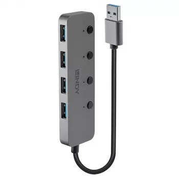 Lindy 4 Portu USB 3.0 Hub ar Ieslēgšanas/Izslēgšanas Slēdžiem
