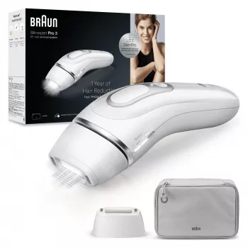 IPL matu noņemšanas iekārta BRAUN Silk‑expert Pro 3 PL3020 — Sudraba/Balta, 220V, ķermeņa un sejas uzgaļi