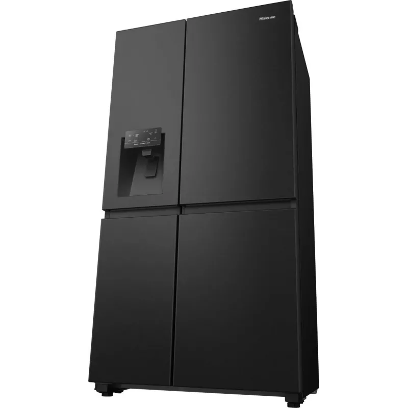 Hisense Side by Side Ledusskapis RS818N4TFE, Brīvi Stāvošs, Amerikāņu Durvis, Melns, Skārienvadība, LED, Displejs Uz Durvīm