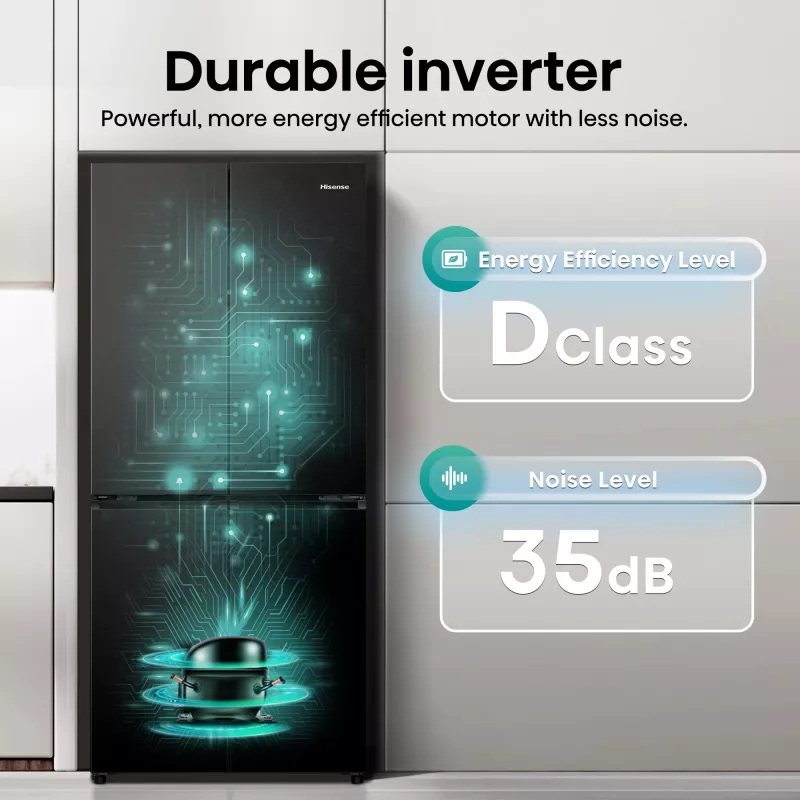 Hisense RQ5P470SAFD Brīvstāvošs Ledusskapis 483 L Melns, Nerūsējošs tērauds