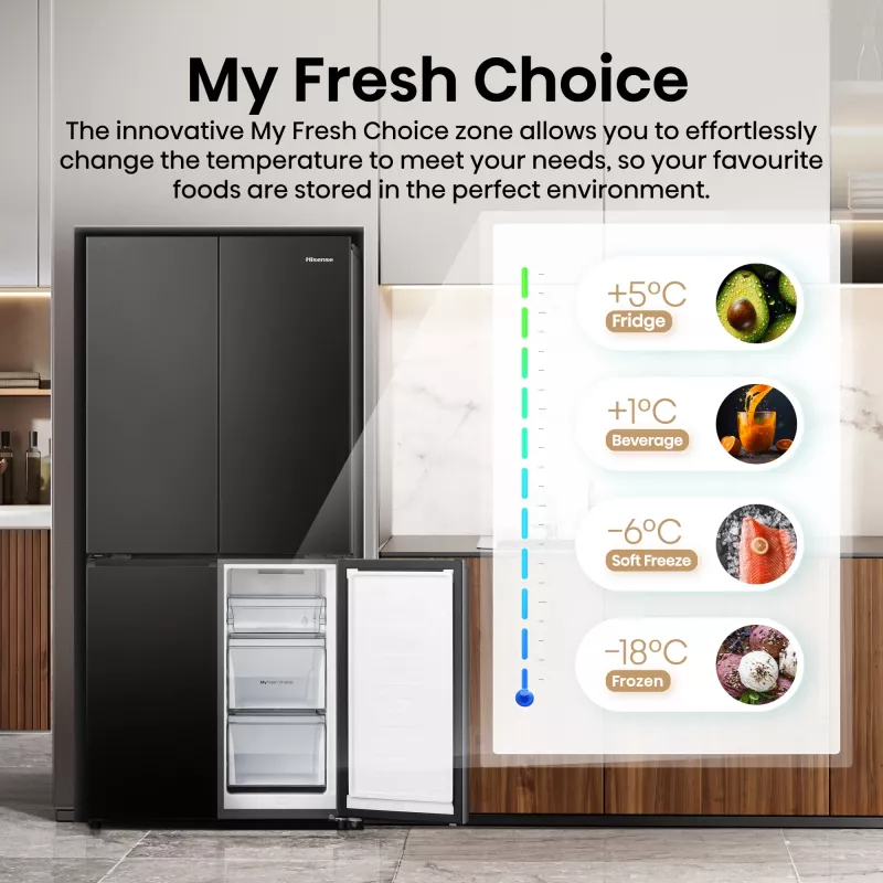 Hisense RQ5P470SAFD Brīvstāvošs Ledusskapis 483 L Melns, Nerūsējošs tērauds