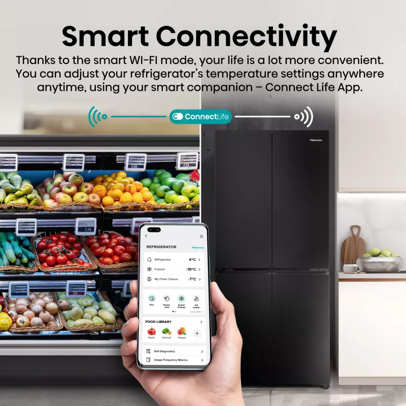 Hisense RQ5P470SAFD Brīvstāvošs Ledusskapis 483 L Melns, Nerūsējošs tērauds