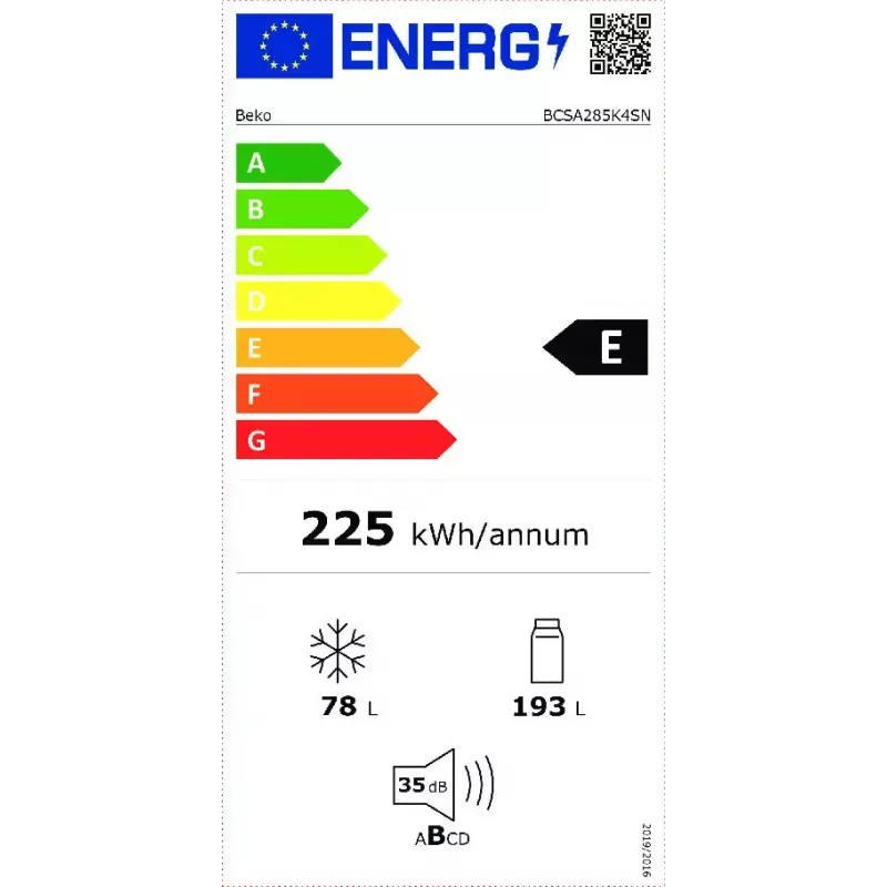 BEKO BCSA285K4SN ledusskapis-saldētājs iebūvējamais 271 L balts