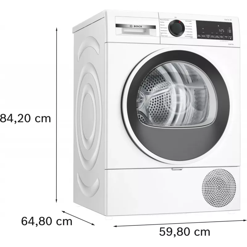 Bosch Serie 6 WQG241001 žāvētājs Brīvstāvošs Priekšējā ielāde 9 kg Balts