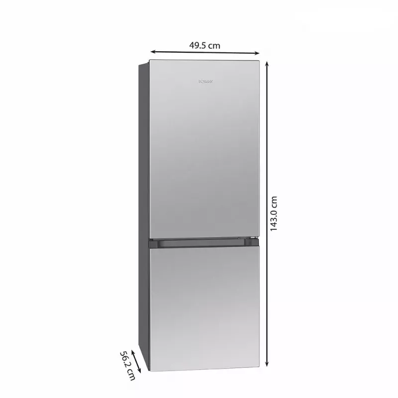 Brīvi stāvošs ledusskapis BOMANN KG 322.1, 175 L kopējais, nerūsējošā tērauda krāsa, ledusskapis 122 L + saldētava 53 L, D klase, 39 dB