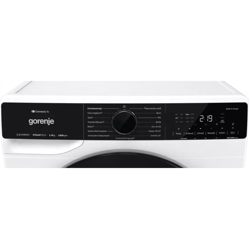 Gorenje WPNA84A2TS veļas mazgājamā mašīna, priekšējā ielāde, 8 kg, 1400 apgr./min, melna, balta
