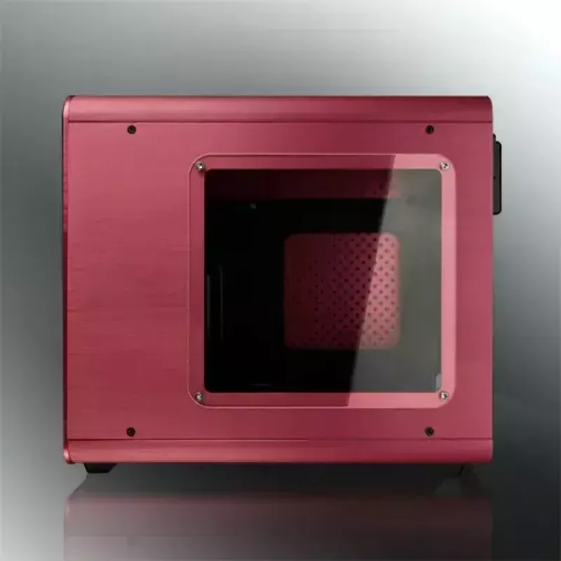 RAIJINTEK METIS PLUS Mini Tornis PC korpuss Sarkans — Mini-ITX, 1x 3.5 collu slots, 4x 2.5 collu sloti, 120 mm ventilatori