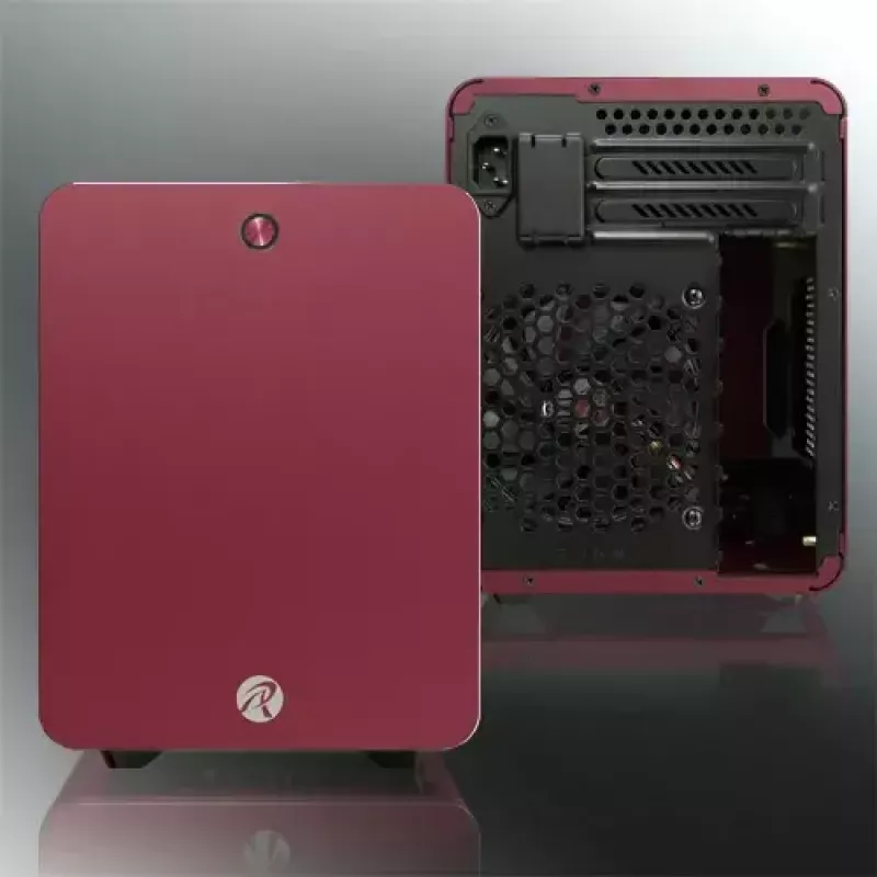 RAIJINTEK METIS PLUS Mini Tornis PC korpuss Sarkans — Mini-ITX, 1x 3.5 collu slots, 4x 2.5 collu sloti, 120 mm ventilatori