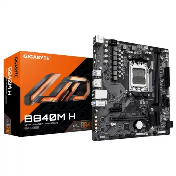 GIGABYTE B840M H mātesplate - AMD Ryzen 9000 CPU, 5+2+2 fāžu VRM, līdz 7200MHz DDR5 (OC), 1xPCIe 4.0 M.2, 1GbE LAN, USB 3.2 Gen 1