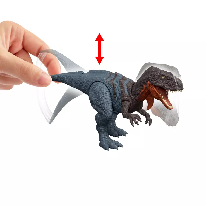 Jurassic World Rebirth Wild Roar Abelisaurus dinozauru rotaļlieta, astes kontrolēts uzbrukums un skaņa