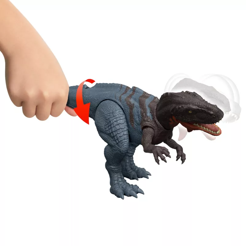 Jurassic World Rebirth Wild Roar Abelisaurus dinozauru rotaļlieta, astes kontrolēts uzbrukums un skaņa
