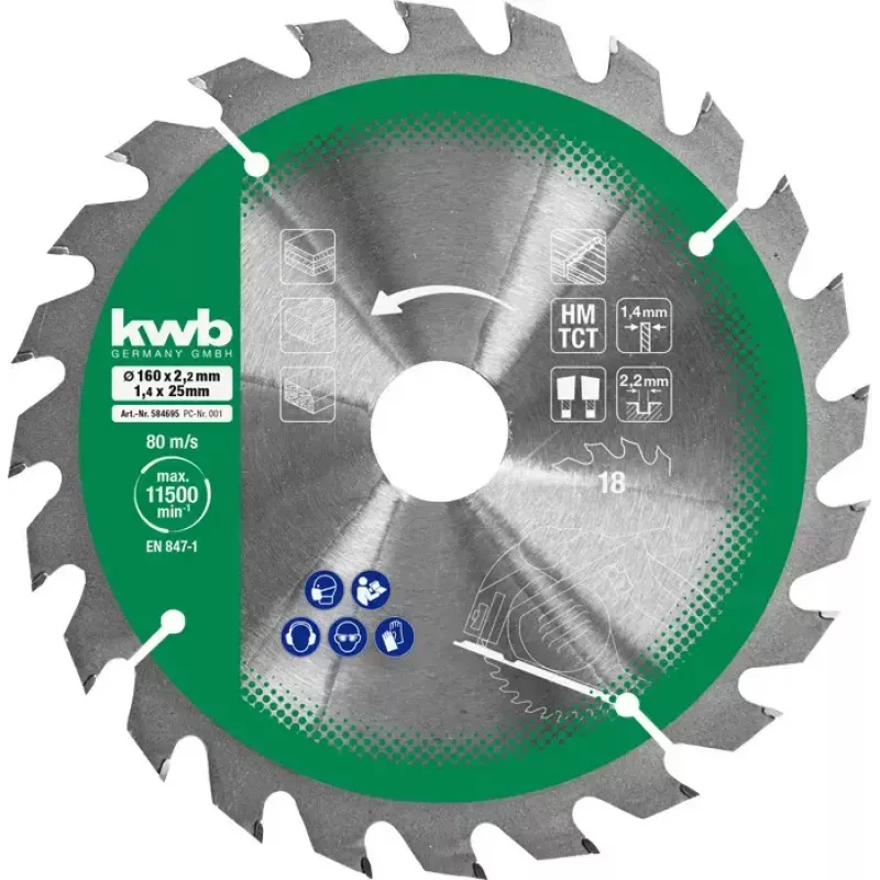 Zāģa asmeņu komplekts Einhell-KWB 584795, Ø165mm, urbums 20mm, 3 gab. skaidu plātnei, cietkokam, saplāksnim, plastmasai, mīkstkokam