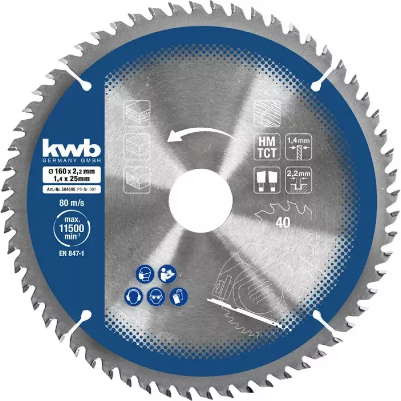 Zāģa asmeņu komplekts Einhell-KWB 584795, Ø165mm, urbums 20mm, 3 gab. skaidu plātnei, cietkokam, saplāksnim, plastmasai, mīkstkokam