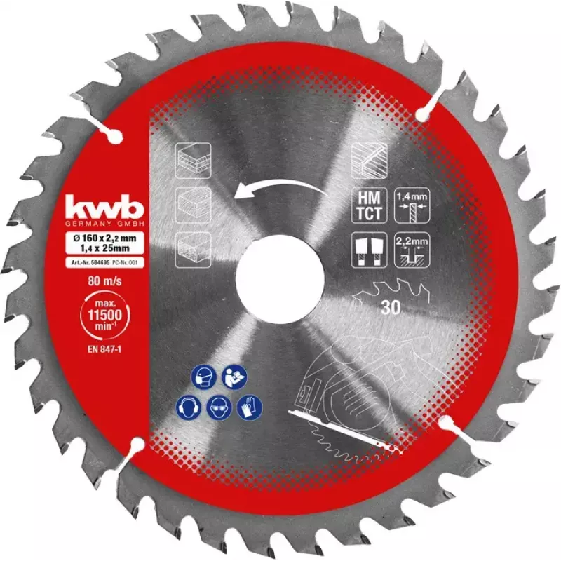 Zāģa asmeņu komplekts Einhell-KWB 584795, Ø165mm, urbums 20mm, 3 gab. skaidu plātnei, cietkokam, saplāksnim, plastmasai, mīkstkokam