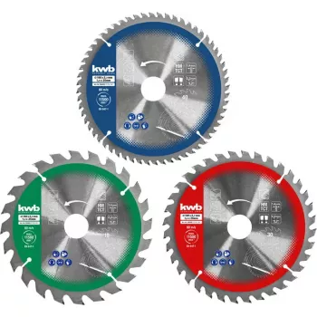 Zāģa asmeņu komplekts Einhell-KWB 584795, Ø165mm, urbums 20mm, 3 gab. skaidu plātnei, cietkokam, saplāksnim, plastmasai, mīkstkokam