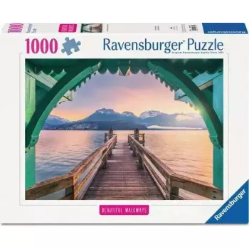 Puzle Ravensburger Gājēju tiltiņš pie Laka d'Annecy, Francija — 1000 gab., 700 mm platums