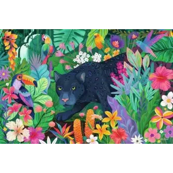 Puzle Ravensburger Panthers in the Blooming Jungle — 3000 gabalu, lielformāta atpūtas puzle
