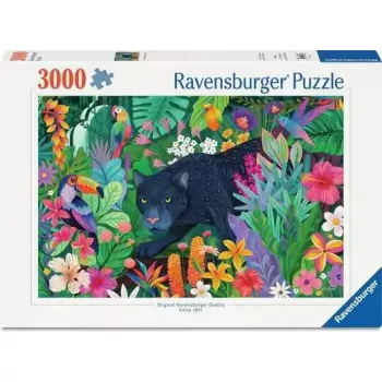 Puzle Ravensburger Panthers in the Blooming Jungle — 3000 gabalu, lielformāta atpūtas puzle