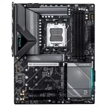 GIGABYTE X870E EAGLE X3D WIFI7 mātesplate — atbalsta AMD Ryzen 9000 CPU, 14+2+2 fāžu digitālais VRM, līdz 9000Hz DDR5 (OC), 1xPCIe 5.0 + 3xPCIe 4.0, Wi-Fi 7, 5GbE LAN, USB 4