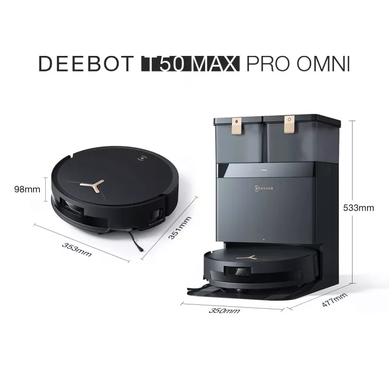 Robotputekļsūcējs Ecovacs Deebot T50 MAX PRO OMNI Gen2 — 3000Pa sūkšanas jauda, 180 min darbības laiks, melns