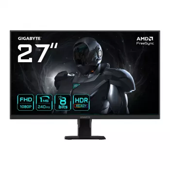 GIGABYTE GS27F2 27 collu FHD spēļu monitors - 1920 x 1080, 240Hz, 1ms, 300 cd/m², FreeSync, HDR Ready, HDMI 2.0, DisplayPort 1.4