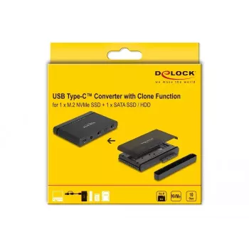 DeLOCK USB Type-C pārveidotājs M.2 NVMe SSD un SATA SSD/HDD klonēšanai