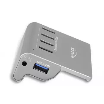 DeLOCK 64181 USB 3.2 Gen 2 centrmezgls 4 portu Type-A, metāla korpuss, pelēks