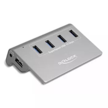 DeLOCK 64181 USB 3.2 Gen 2 centrmezgls 4 portu Type-A, metāla korpuss, pelēks
