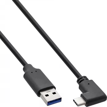 InLine USB 3.2 kabelis, USB-C leņķa vīrišķais uz USB-A vīrišķo, melns, 2m