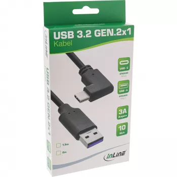 InLine USB 3.2 kabelis, USB-C leņķa vīrišķais uz USB-A vīrišķo, melns, 2m