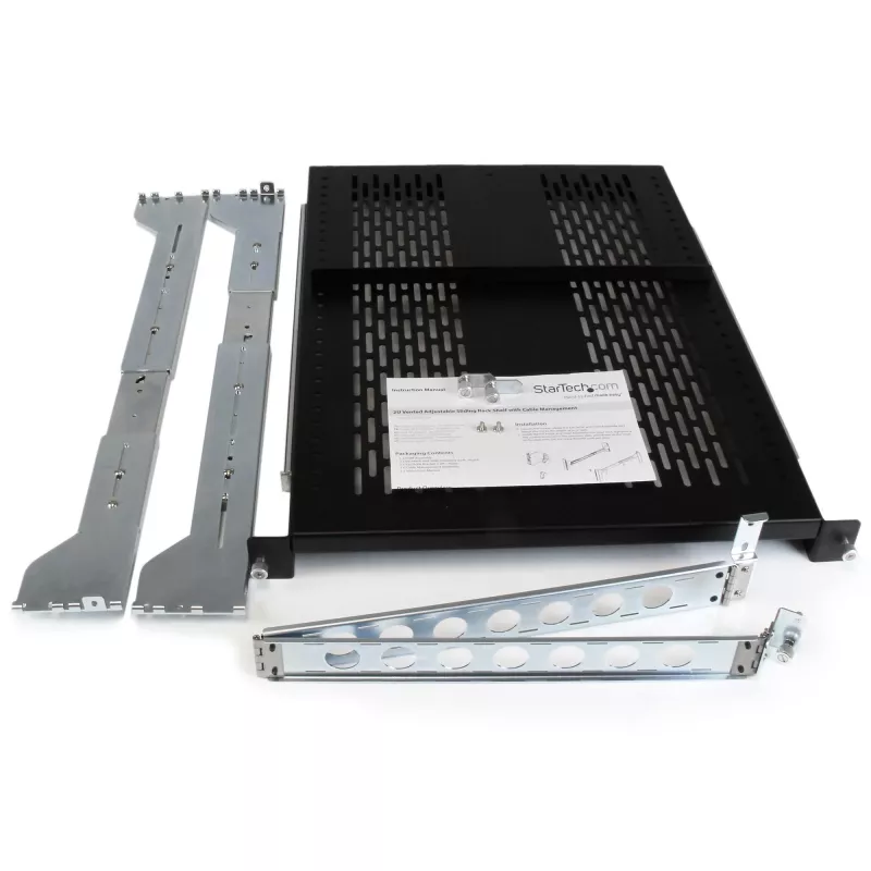 StarTech.com 2U Ventilējams Bīdāms Servera Plaukta Plaukts ar Kabeļu Pārvaldības Roku - 27.7 līdz 31.6 collu Regulējams Montāžas Dziļums - 50 mārciņas - 19 collu Servera Paplāte Iekārtu Plauktam - 24 collas Dziļš