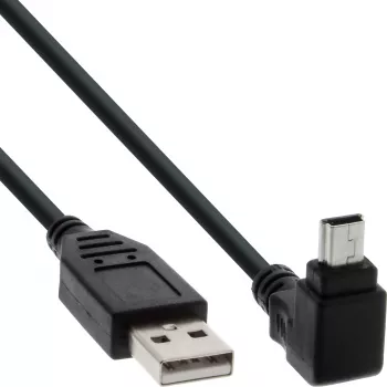 USB 2.0 kabelis InLine 0.3m — USB A vīriešu uz Mini-USB B vīriešu, 90° uz augšu leņķis, melns