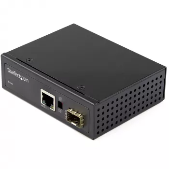 StarTech.com Industriālais optiskās šķiedras uz Ethernet pārveidotājs - 10/100/1000 Mbps SFP uz RJ45/Cat6 - Vienmodas/Daudzmodu optiskā šķiedra uz vara Gigabit tīklu - 12-56V DC - IP-30 / -40 līdz +75°C