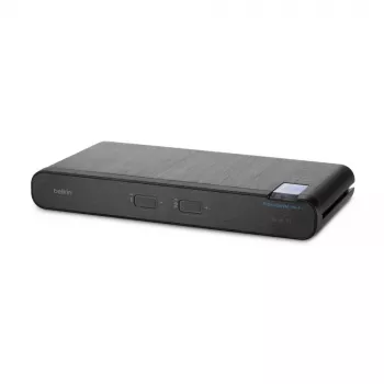 Belkin Universal 2nd Gen 2-portu drošs KVM slēdzis, HDMI/DisplayPort, 4K@60Hz, USB tastatūra/pele, melns, statīva stiprinājums