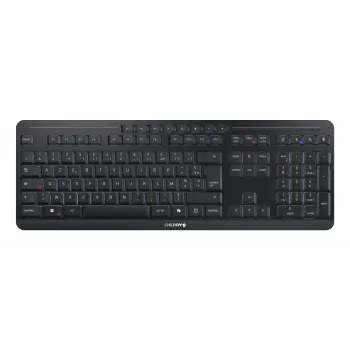Tastatūra Cherry Stream Ultimate — pilna izmēra AZERTY, USB + RF bezvadu + Bluetooth, šķērveida slēdži, LED fona apgaismojums, melna