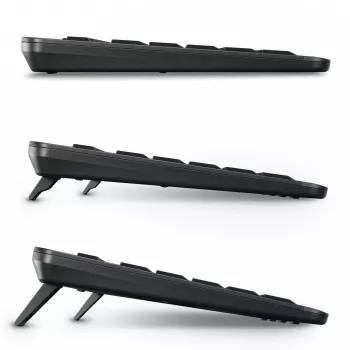 Tastatūra Cherry Stream Ultimate — pilna izmēra AZERTY, USB + RF bezvadu + Bluetooth, šķērveida slēdži, LED fona apgaismojums, melna