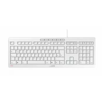 Cherry Stream pilna izmēra vadu tastatūra — QWERTZ izkārtojums, šķērveida slēdži, USB, 1.8 m kabelis, gaiši pelēka