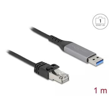 Tīkla adaptera kabelis DELOCK USB Type-A uz RJ45 Gigabit Ethernet Cat6 1 m, antracīts/melns