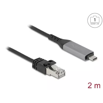 USB Type-C uz RJ45 Gigabitu Ethernet kabelis DELOCK 2 m Cat6 Antracīts/Melns