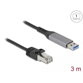 Tīkla kabelis DELOCK USB Type-A uz RJ45 Gigabit Ethernet Cat6, 3 m, antracīts/melns