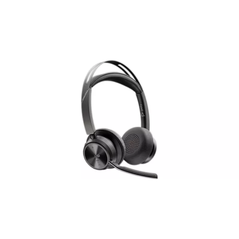 HP Poly Voyager Focus 2-M USB-C-C austiņas ar USB-C/A adapteri un uzlādes statīvu