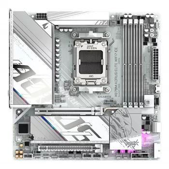 GIGABYTE mātesplate X870M AORUS ELITE WIFI7 ICE — Micro ATX, AMD X870, Socket AM5, DDR5 līdz 8200Hz (O.C), 14+2+2 VRM, PCIe 5.0, Wi‑Fi 7, 2.5 GbE, USB4