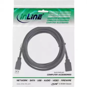 USB 3.2 Gen 1 (USB 3.0) pagarinājuma kabelis A ligzda–A spraudnis, InLine, 2 m, melns — iepakojums 50 gab.