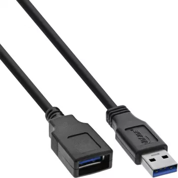 USB 3.2 Gen 1 (USB 3.0) pagarinājuma kabelis A ligzda–A spraudnis, InLine, 2 m, melns — iepakojums 50 gab.