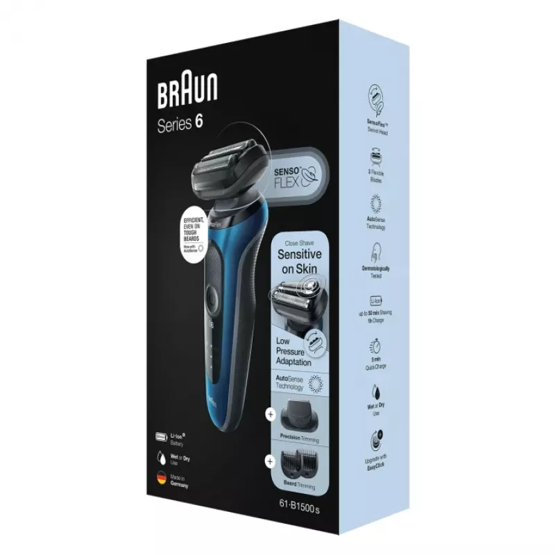 Braun Series 6 61-B1500s Skūšanās mašīna ar trimmeri, zila