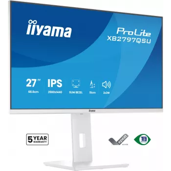 IIYAMA ProLite XB2797QSU-W1 27 collu IPS Quad HD (2560x1440) LED monitors, 178° skata leņķis, USB 3.2 centrmezgls, skaļruņi, VESA, augstuma regulējums, balts
