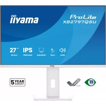 IIYAMA ProLite XB2797QSU-W1 27 collu IPS Quad HD (2560x1440) LED monitors, 178° skata leņķis, USB 3.2 centrmezgls, skaļruņi, VESA, augstuma regulējums, balts